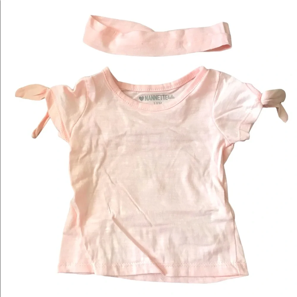 Nannette Kids Olive Shortalls and Pink Tee 12 months
